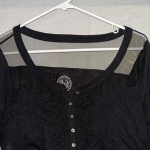 SO Black Mesh Detail Long Sleeve Top